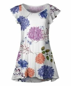 Lily | Blue & White Floral Flutter-Sleeve Tunic - Plus