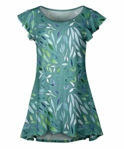 Lily | Turquoise & Green Foliage Flutter-Sleeve Tunic - Women & Plus