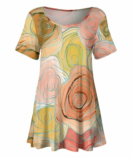 Lily | Pink & Yellow Floral Sketch Scoop Neck Tunic - Women 1 Lily | Pink & Yellow Floral Sketch Scoop Neck Tunic - Women