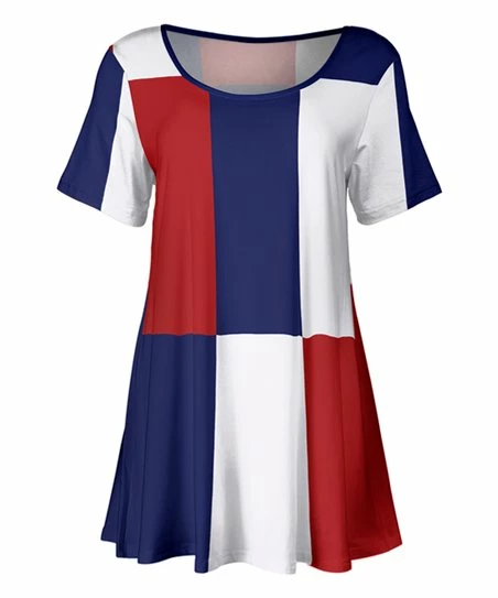 Lily | Navy & Red Color Block Scoop Neck Tunic - Women 1 Lily | Navy & Red Color Block Scoop Neck Tunic - Women