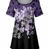 Lily | Purple & Black Floral Scoop Neck Tunic - Plus