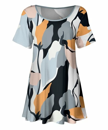 Lily | Gray & Orange Abstract Floral Scoop Neck Tunic - Plus 1 Lily | Gray & Orange Abstract Floral Scoop Neck Tunic - Plus