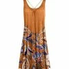 Lily | Orange & Blue Floral Pleated A-Line Dress - Women