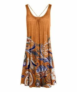 Lily | Orange & Blue Floral Pleated A-Line Dress - Women