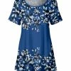 Lily | Blue & White Floral Scoop Neck Tunic - Plus