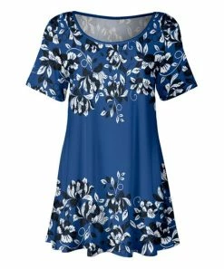 Lily | Blue & White Floral Scoop Neck Tunic - Plus