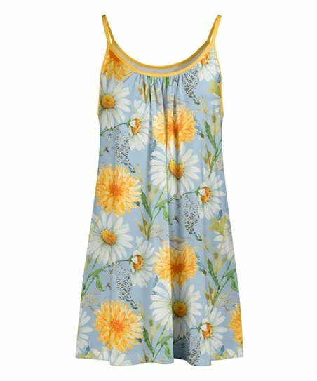 Lily | Blue & Yellow Floral Sleeveless Swing Tunic - Plus 1 Lily | Blue & Yellow Floral Sleeveless Swing Tunic - Plus