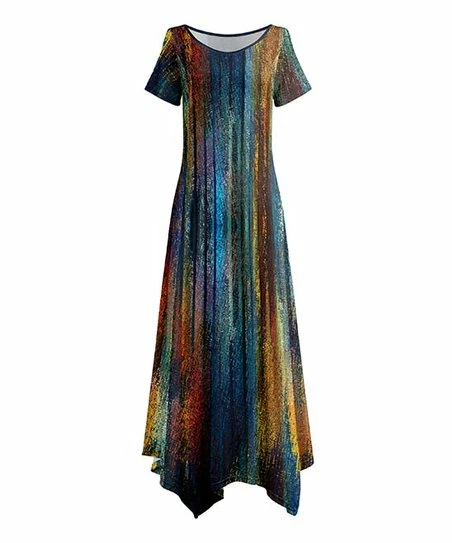 Lily | Navy & Brown Abstract Handkerchief Maxi Dress - Women 1 Lily | Navy & Brown Abstract Handkerchief Maxi Dress - Women