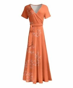 Lily | Orange & White Floral Tie-Waist V-Neck Maxi Dress - Plus