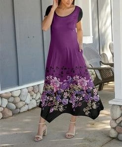 Lily | Plum & Black Floral Handkerchief Maxi Dress - Women