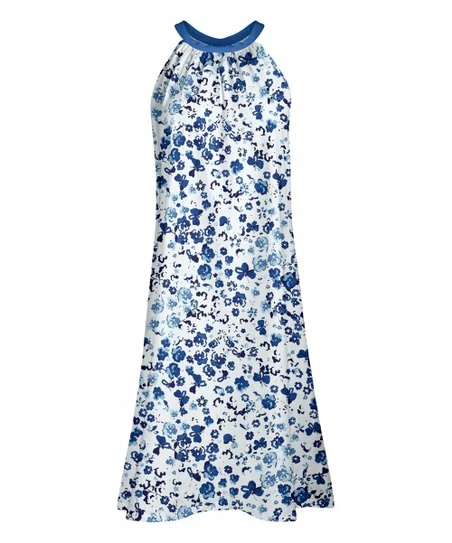 Lily | Blue & White Pansies Yoke Dress - Women 1 Lily | Blue & White Pansies Yoke Dress - Women