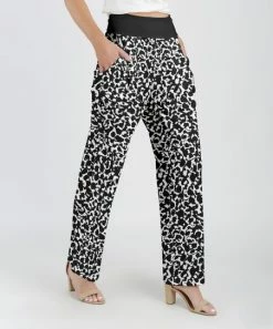 Lily | Black & White Abstract Pocket Wide-Waistband Pants - Women