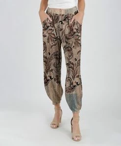 Lily | Beige & Brown Floral Pocket Harem Pants - Women