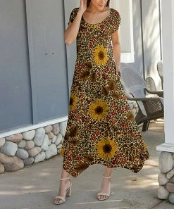 Lily | Brown Leopard-Print Floral Handkerchief Maxi Dress - Women & Plus