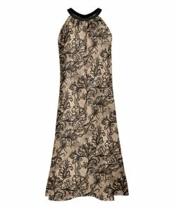 Lily | Black & Beige Lace-Print Yoke Dress - Women