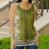 Lily | Olive & White Floral Scoop Neck Sleeveless Tunic - Plus