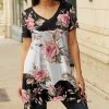 Lily | White & Black Rose V-Neck Sidetail Tunic - Plus