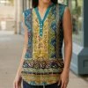 Lily | Teal & Yellow Paisley Button-Front Sleeveless Tunic - Women