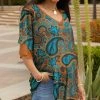 Lily | Blue & Brown Paisley Ruffle-Sleeve V-Neck Tunic - Women