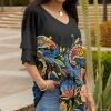 Lily | Black & Blue Paisley Ruffle-Sleeve V-Neck Tunic - Plus