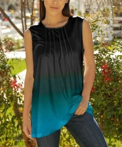 Lily | Black & Blue Ombré Pleated Sleeveless Tunic - Plus