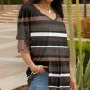 Lily | Black & Taupe Stripe Ruffle-Sleeve V-Neck Tunic - Women