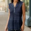 Lily | Blue & Navy Ombré Button-Front Sleeveless Tunic - Plus