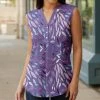 Lily | Lavender & Purple Leaf Sleeveless Button-Front Tunic - Women