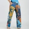 Lily | Blue & Rust Floral Pocket High-Waist Pants - Plus