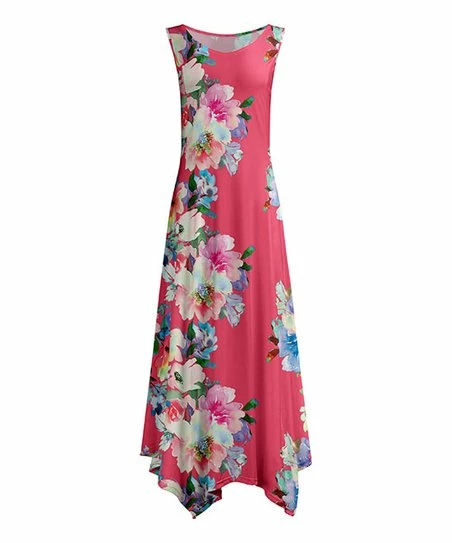 Lily | Pink & Blue Floral Handkerchief Maxi Dress - Plus 1 Lily | Pink & Blue Floral Handkerchief Maxi Dress - Plus