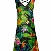 Lily | Black & Green Tropical Floral Crisscross-Back Sleeveless Dress - Women