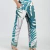 Lily | White & Green Leaf Pocket High-Waist Pants - Plus