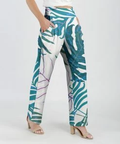 Lily | White & Green Leaf Pocket High-Waist Pants - Plus