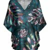 Lily | Teal & Pink Leaf Dolman-Sleeve Tunic - Women