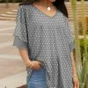 Lily | Gray & White Dots Ruffle-Sleeve V-Neck Tunic - Women