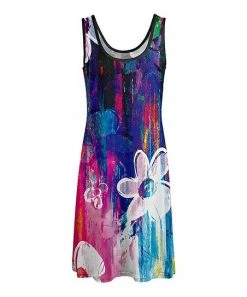 Lily | Black & Blue Floral Abstract Scoop Neck Sleeveless Dress - Plus