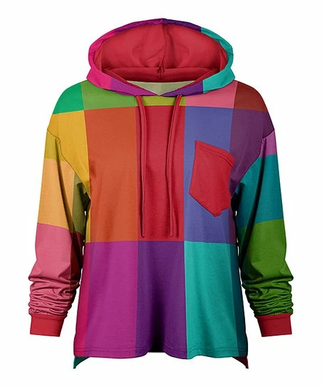 Lily | Red & Purple Color Block Chest-Pocket Hoodie - Women 1 Lily | Red & Purple Color Block Chest-Pocket Hoodie - Women
