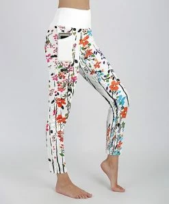 Lily | White & Orange Floral High-Waist Pocket Leggings - Women