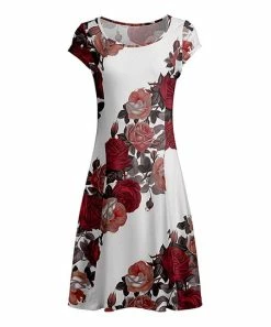 Lily | White & Red Floral Cap-Sleeve A-Line Dress - Women