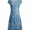 Lily | Lavender & Blue Leaves Cap-Sleeve A-Line Dress - Women