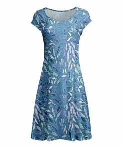 Lily | Lavender & Blue Leaves Cap-Sleeve A-Line Dress - Women