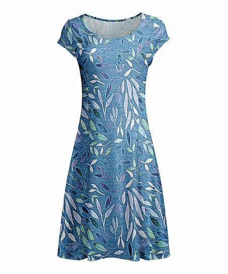Lily | Lavender & Blue Leaves Cap-Sleeve A-Line Dress - Women 1 Lily | Lavender & Blue Leaves Cap-Sleeve A-Line Dress - Women