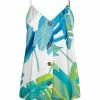 Lily | White & Blue Tropical Leaf Button-Front Top - Plus