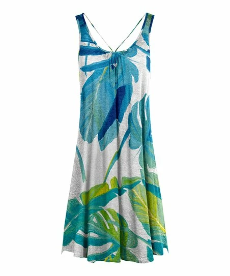 Lily | Blue & Green Foliage Strappy-Back Sleeveless Dress - Women 1 Lily | Blue & Green Foliage Strappy-Back Sleeveless Dress - Women