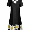 Lily | Black & Yellow Daisy Cross-Back A-Line Dress - Plus