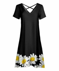 Lily | Black & Yellow Daisy Cross-Back A-Line Dress - Plus