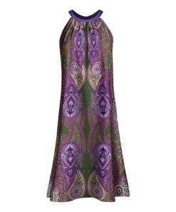 Lily | Purple & Green Paisley Midi Halter Dress - Plus