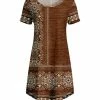 Lily | Brown & Cream Medallion Boatneck A-Line Dress - Women