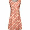Lily | Coral & White Floral Pleated Sleeveless Dress - Women