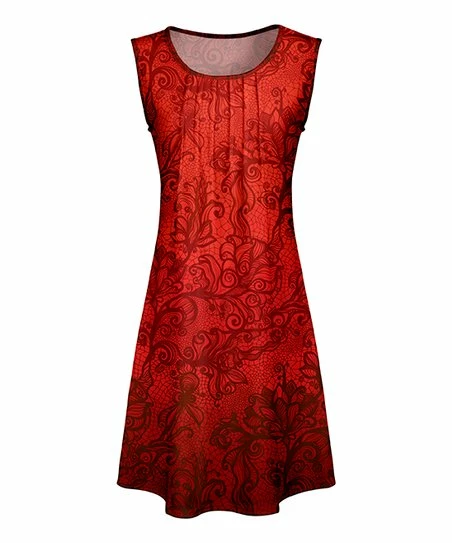 Lily | Red & Dark Red Floral Pleated Sleeveless Dress - Women 1 Lily | Red & Dark Red Floral Pleated Sleeveless Dress - Women